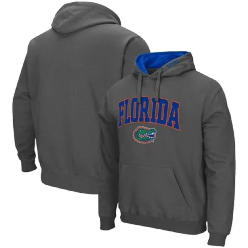 Men's Colosseum Charcoal Florida Gators Arch & Logo 3.0 Pullover Hoodie Size L